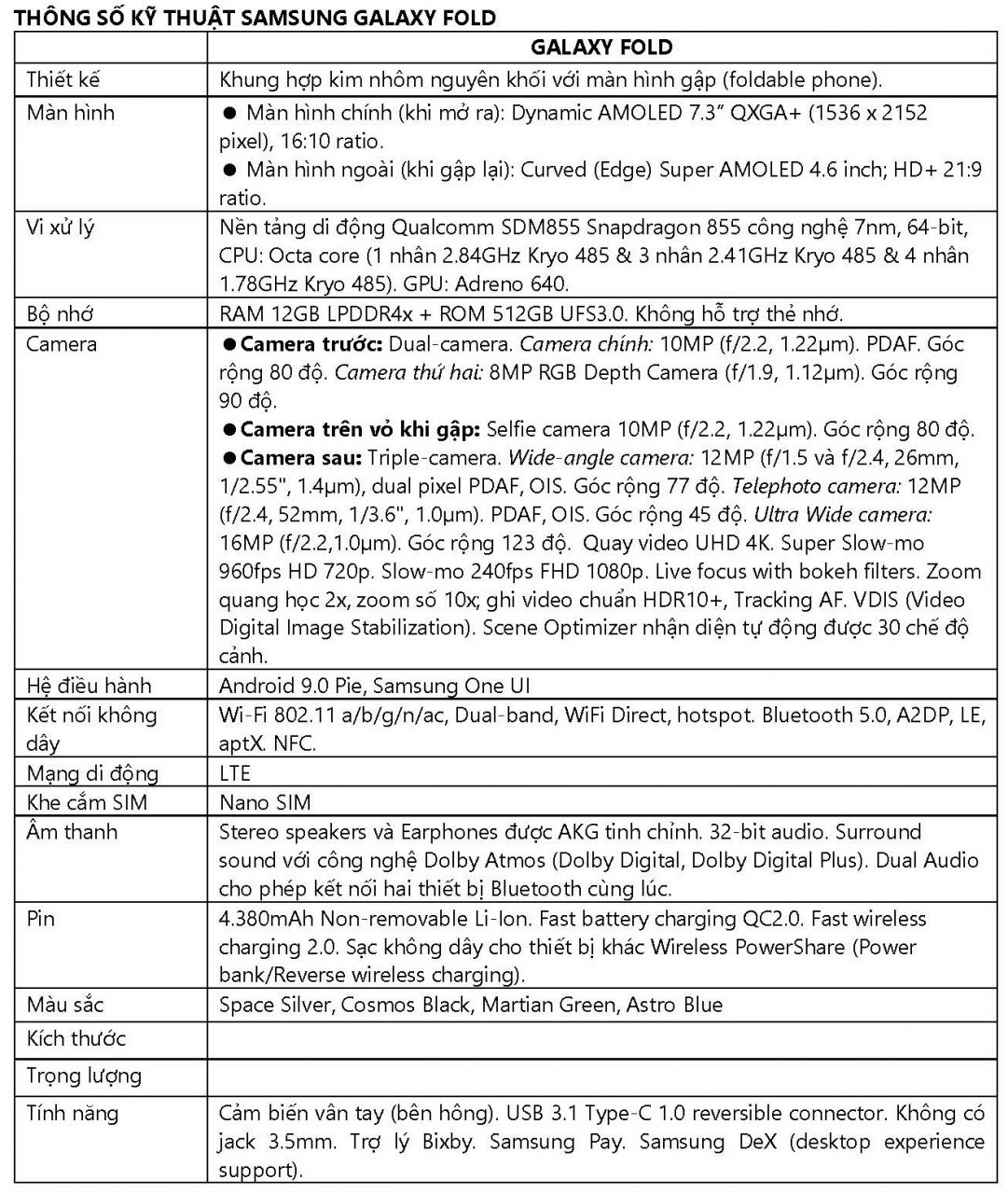 Samsung Galaxy Fold specs