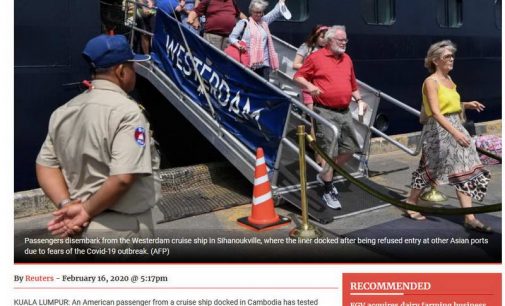 Nữ hành khách Mỹ trên du thuyền MS Westerdam test lần 2 vẫn dính virus nCoV