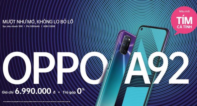 Smartphone OPPO A92 có thêm sắc màu mới Tím Cá Tính