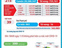 Ngày 11-8-2020, Việt Nam có thêm 16 ca nhiễm SARS-CoV-2 và 1 bệnh nhân COVID-19 qua đời