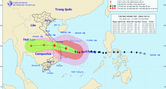 Cập nhật về trận bão số 9 Molave lúc 18g15 ngày 27-10-2020