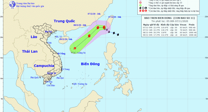 Bão Atsani đã vào Biển Đông trở thành bão số 11 (2020)