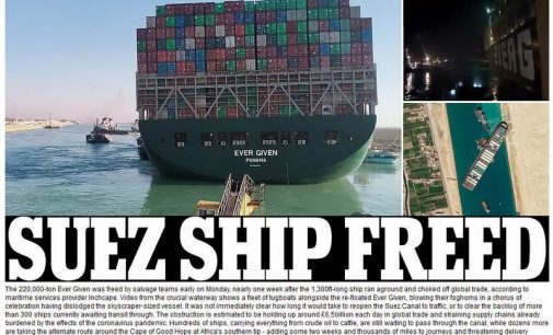 Tàu container 220.000 tấn được giải thoát và Kênh đào Suez được giải cứu