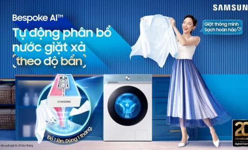 Máy giặt thông minh Samsung Bespoke AI tự động phân bổ nước giặt xả theo độ bẩn và cảm biến chất liệu sợi vải