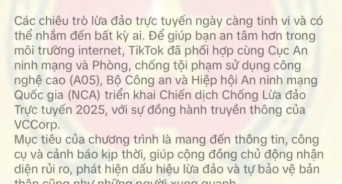 TikTok mở rộng chiến dịch cảnh báo lừa đảo trực tuyến ngay trong ứng dụng