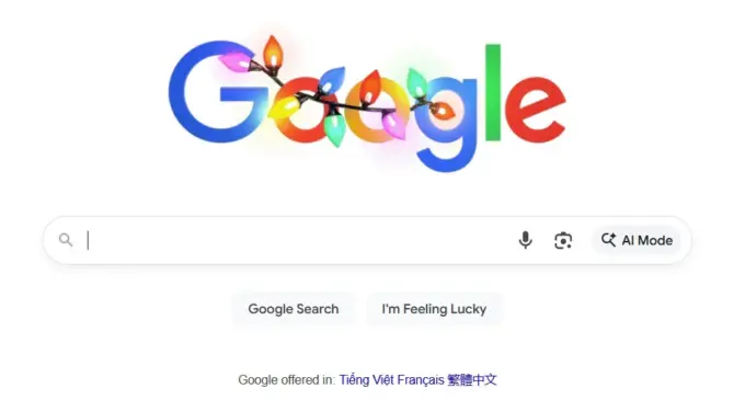 Google Search thay logo bằng Doodle mùa Giáng sinh 2025