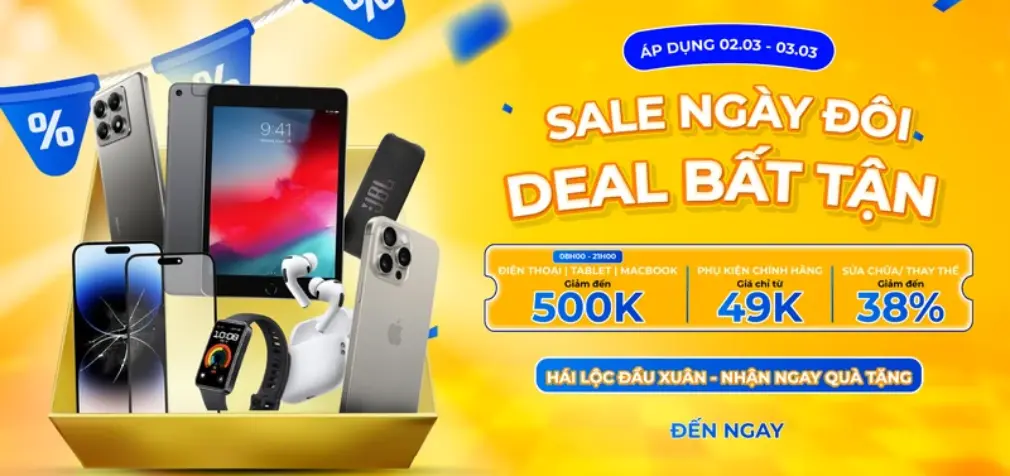 Hệ thống bán lẻ Viện Di Động sale ngày đôi 3.3